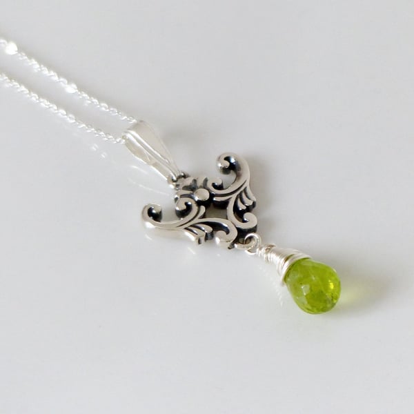 Natural Peridot Sterling Silver Pendant, genuine gemstone birthstone gift