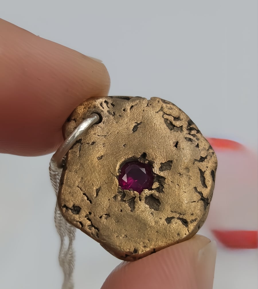 Bronze Molten Droplet Pendant with Ruby