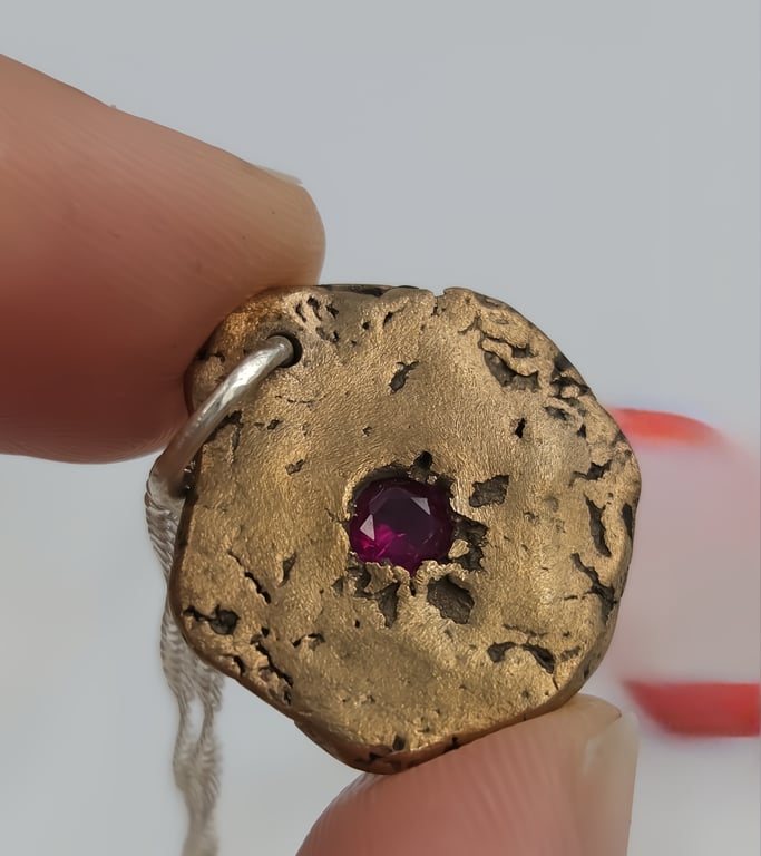 Bronze Molten Droplet Pendant with Ruby