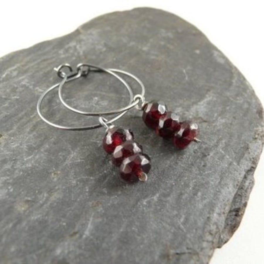 Garnet hoop earrings