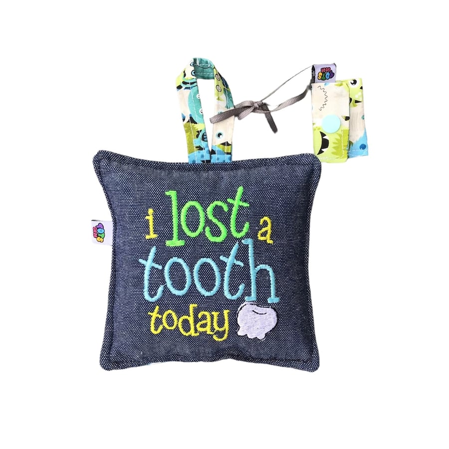 Blue Lost Tooth Cushion with mini Tooth Purse