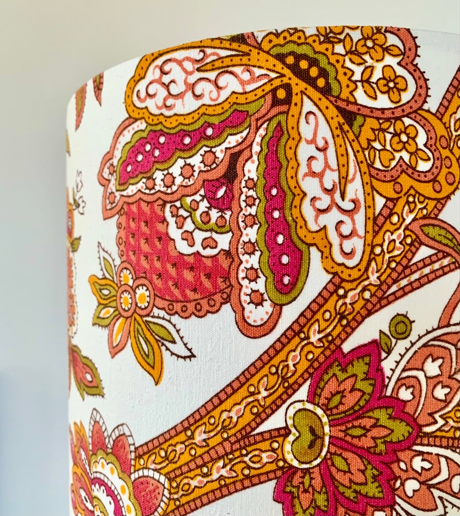 Funky 70s floral Art Nouveau Paisley style Orange Pink Vintage Fabric Lampshade