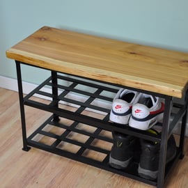 Shoe Rack, High-quality, Shoe Storage, Yew Wood, Waney Edge, Bench, Hallway