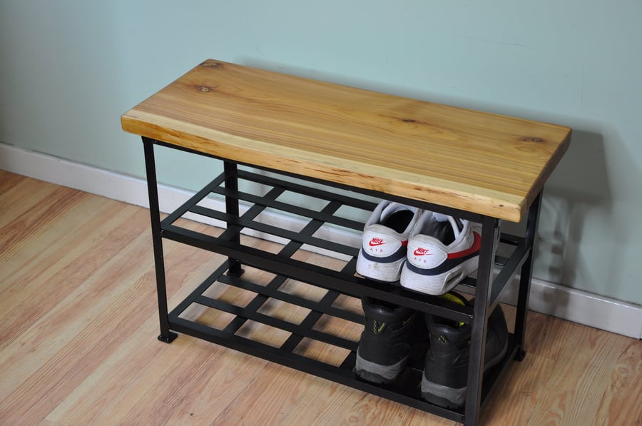 Shoe Rack, High-quality, Shoe Storage, Yew Wood, Waney Edge, Bench, Hallway