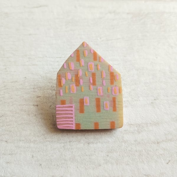 Wooden House Pin Badge, House Brooch, House Pin