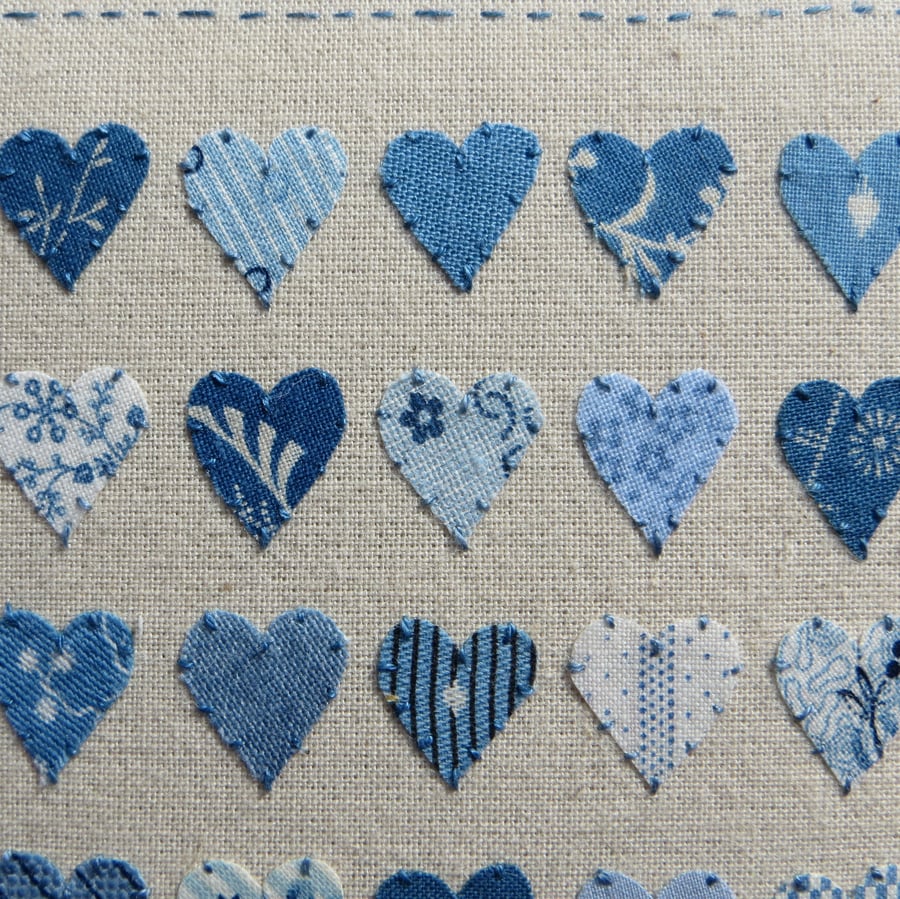 Vintage (1920s-30s) fabrics, applique hearts textile, framed, unique gift