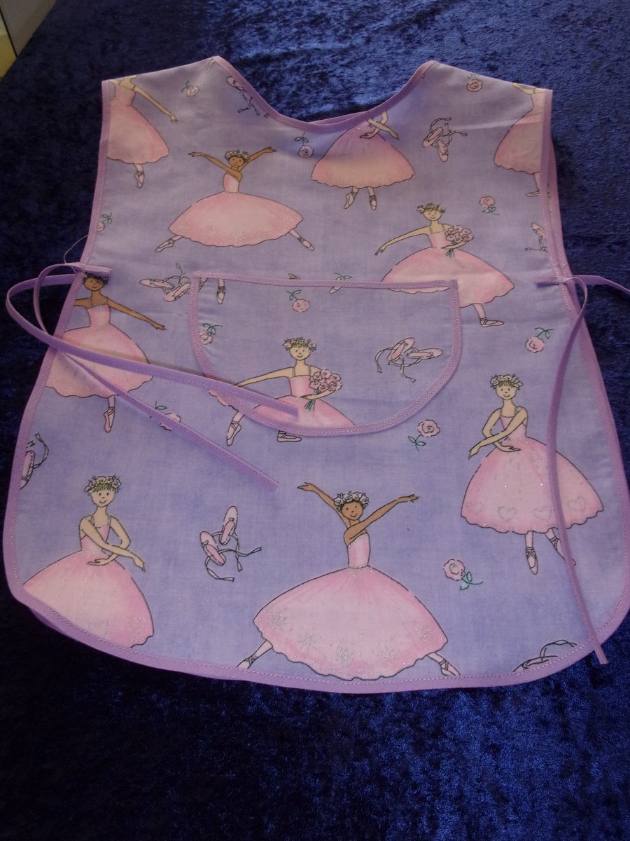 Lavender Child's Tabard Apron with Pink Ballerinas