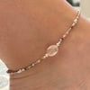 Rose Quartz & Miyuki Beaded Anklet. Sterling Silver. Extension Chain. 