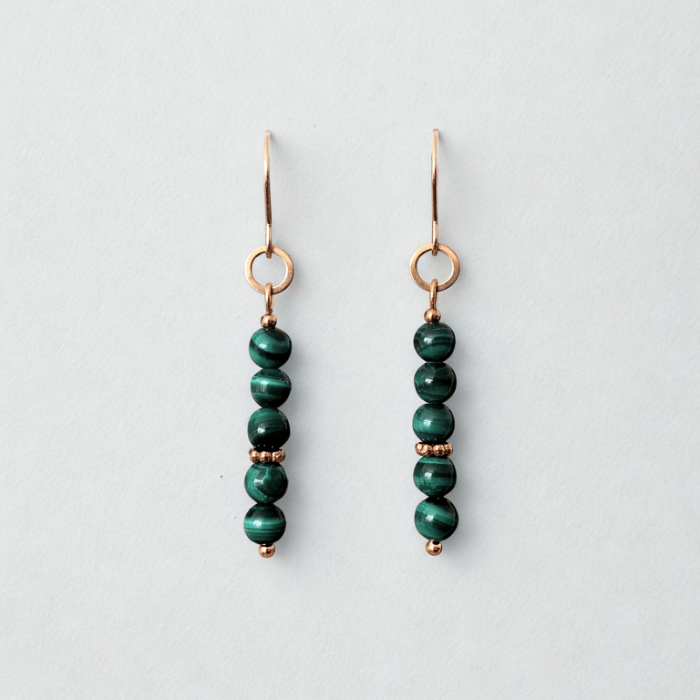Earrings Malachite Bead Stone Dangle Drop Gold Stainless Steel Hypoallergenic