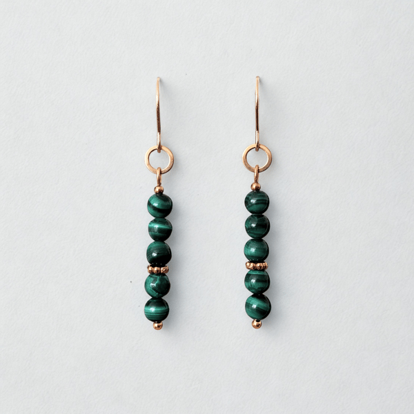 Earrings Malachite Bead Stone Dangle Drop Gold Stainless Steel Hypoallergenic