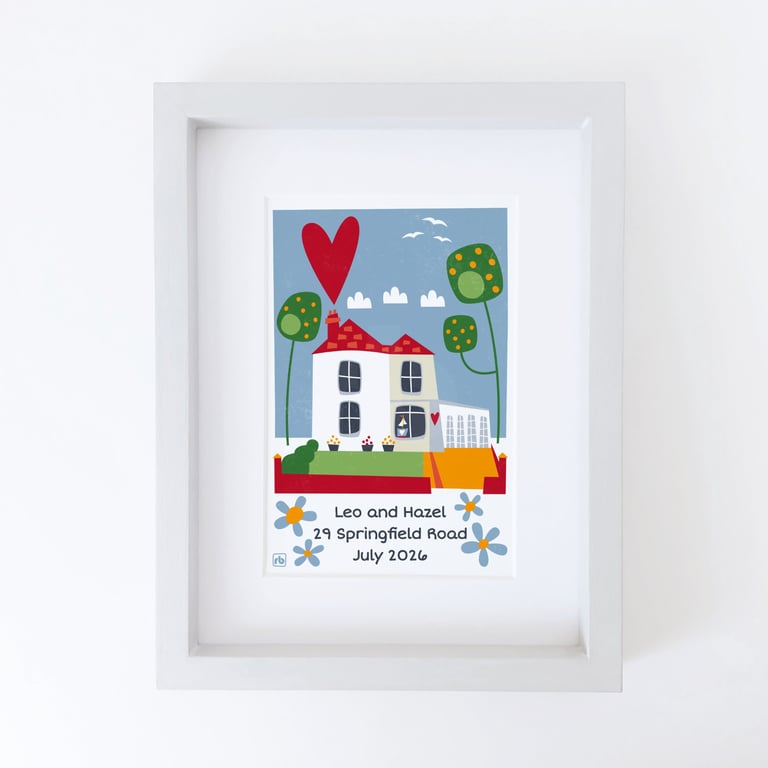 Personalised house illustration with text, small Giclee print