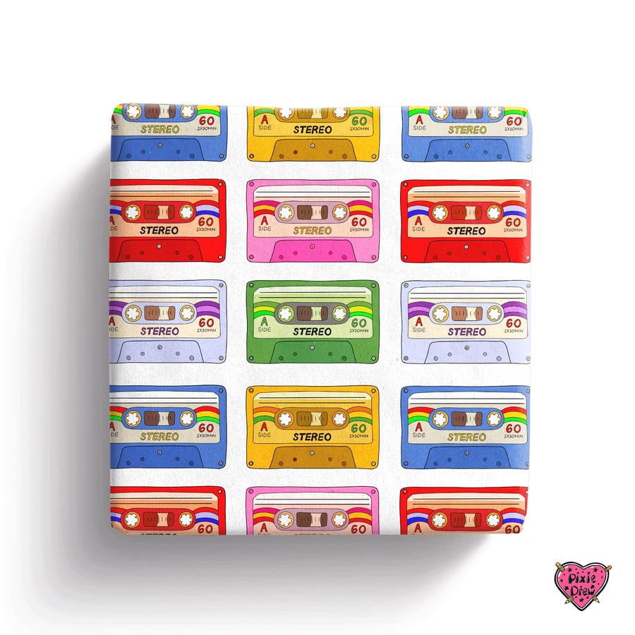 1980's mix tape, cassette tape wrapping paper