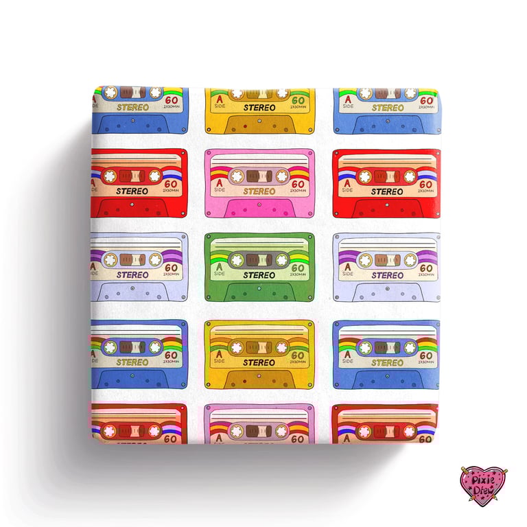 1980's mix tape, cassette tape wrapping paper
