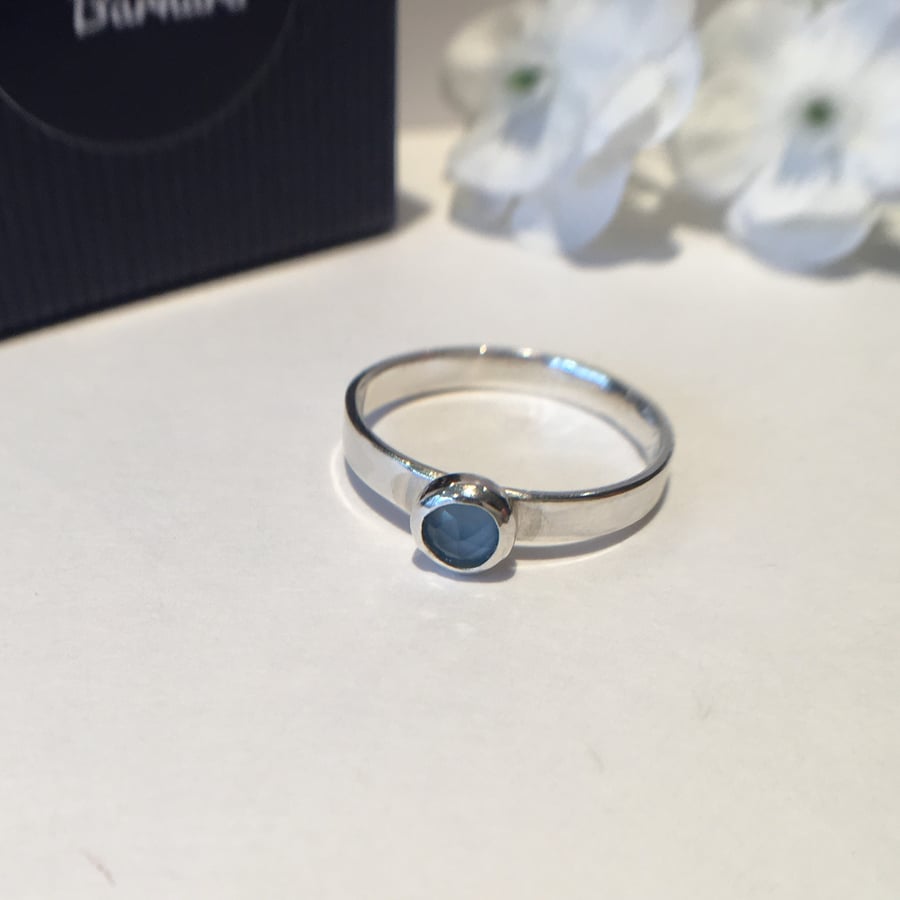 Pale Blue Stone Band Ring - Rose cut Chalcedony Stone