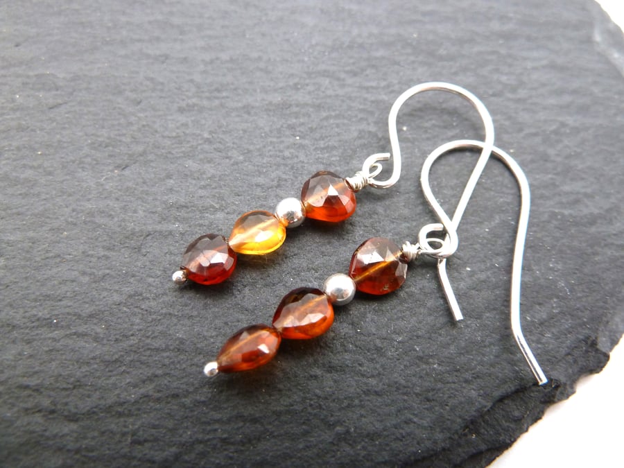 sterling silver earrings, Spessartine Garnet gemstone jewellery