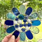 Stained Glass Bead Daisy Suncatcher - Daisy - Handmade Window Decoration - Blue