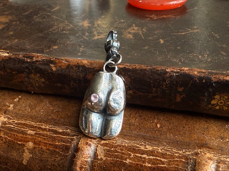 Double Sided Sterling Silver Sapphire Doll Bottom Clip On Pendant Charm