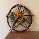 Dried Flower and Foliage Pentagram Decoration. 16cm Diameter.