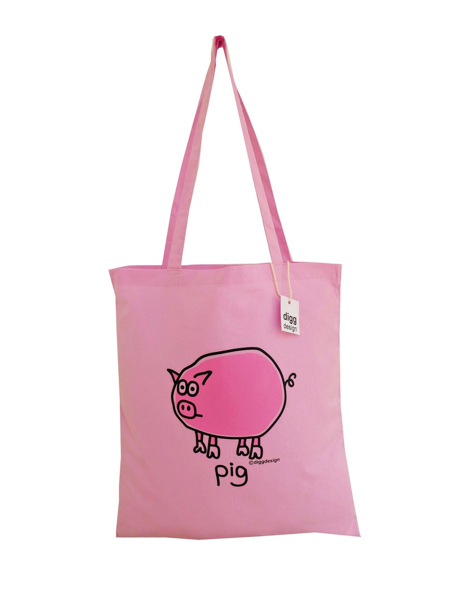 Digg Design PIG cotton Tote Bag. Baby Pink