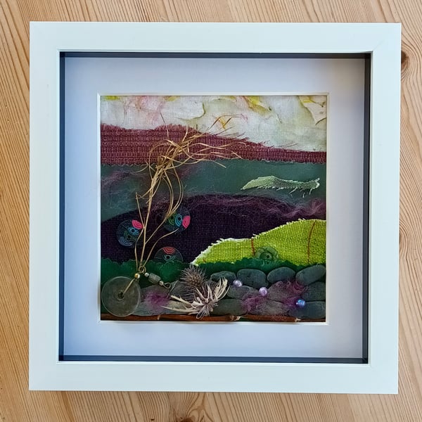 Dry Stone Wall Country Purple Green Landscape Framed 3d Art Recycled Materials