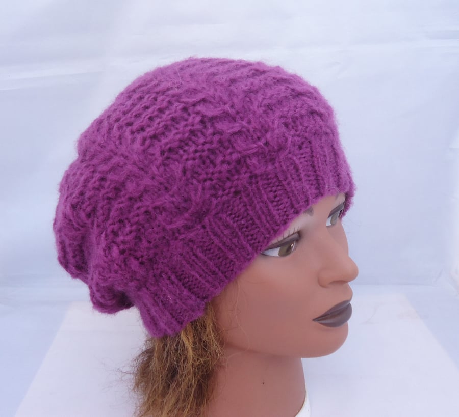 Women Hat, Hand Knit Women Beanie, Women Slouchy Hat, Winter Hat in Burgundy