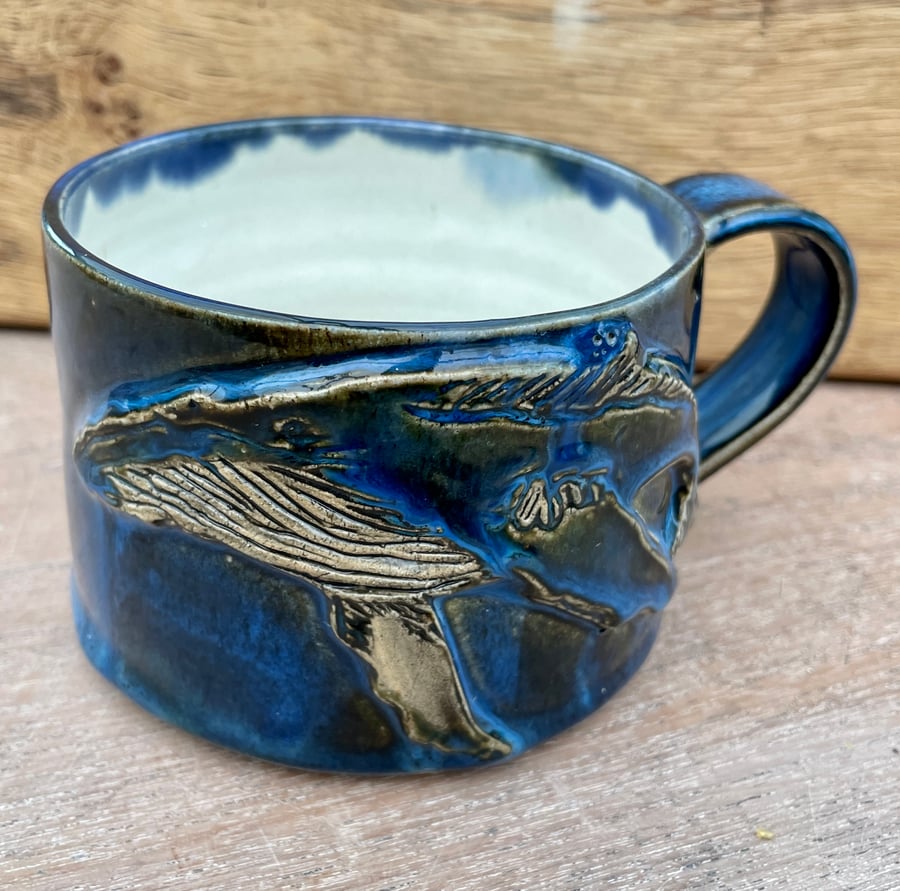 Large Handmade Ceramic Mug - Midnight Blue Humpback Whale