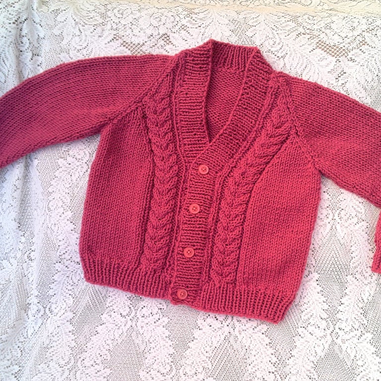 Cabled Cardigan Hand Knitted in Chunky Yarn for a Girl, Gift Ideas for Children 
