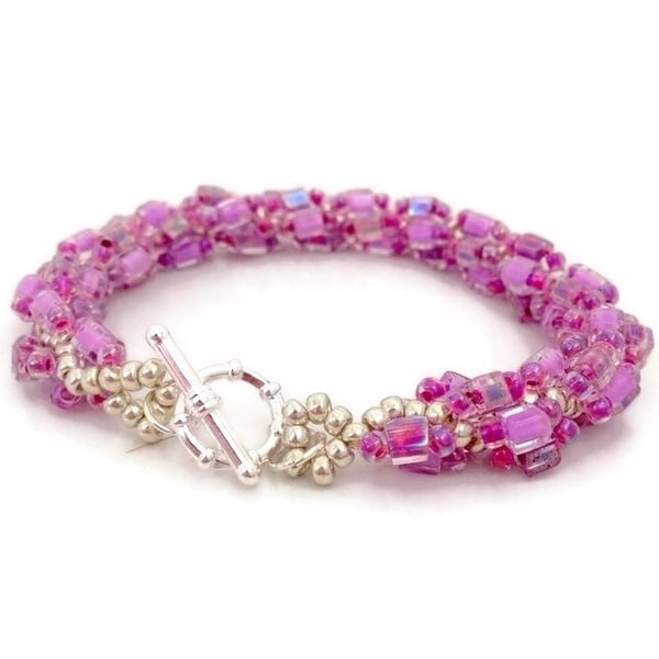SALE - Pink & Lilac Bead Weave Bracelet