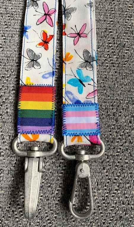 Butterfly 100% Cotton Lanyard with LGBTQI Rainbow Ribbon