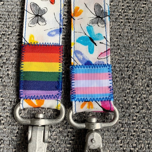 Butterfly 100% Cotton Lanyard with LGBTQI Rainbow Ribbon