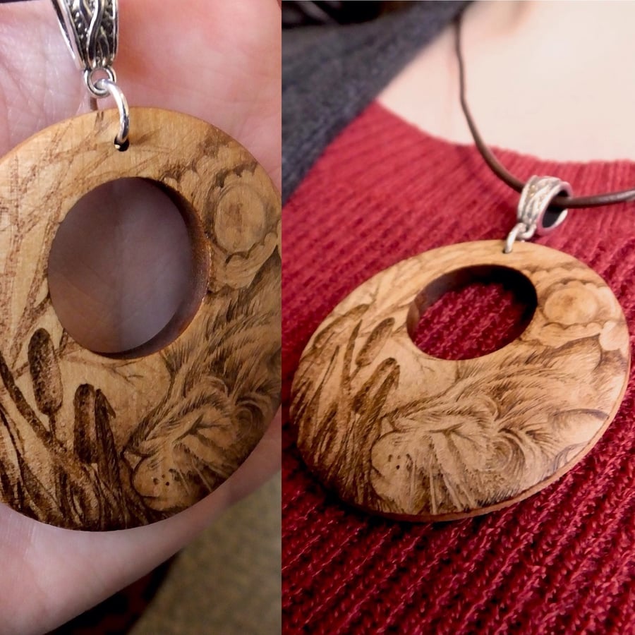 The Cat Nap at Twilight Wooden Pyrography Pendant