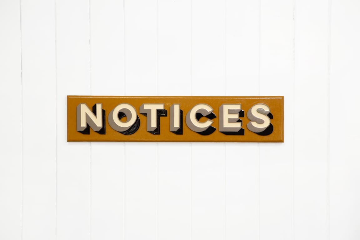 WOODEN TYPOGRAPHIC SIGN: NOTICES