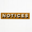 WOODEN TYPOGRAPHIC SIGN: NOTICES