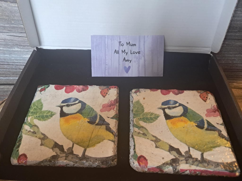 Emma Bridgewater Inspired Slate Floral Bird Coasters, Hand Painted