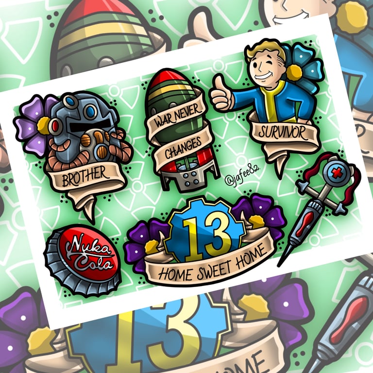 Fallout inspired Full Colour New School Tattoo Flash Print