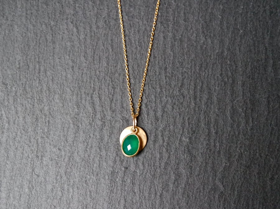 Vermeil 925 Sterling Silver Necklace - Green Onyx