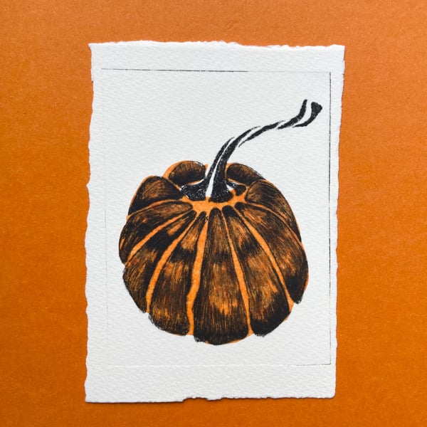 Handprinted Orange Pumpkin Print 