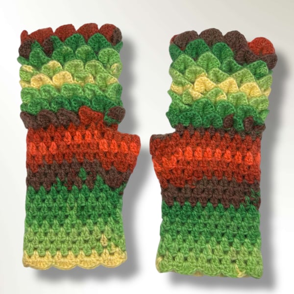 Crocheted Fingerless Dragon Scale Gloves