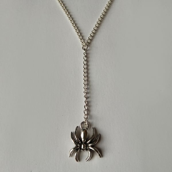 Gothic Y Drop Silver Plate Cobweb Spider Web Necklace