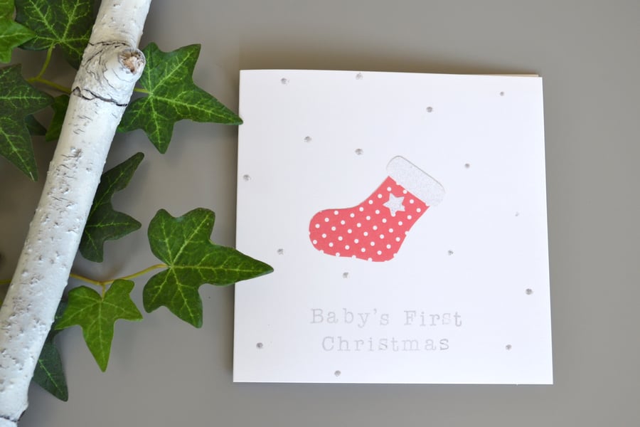 Baby's First Christmas Card with Red Stocking