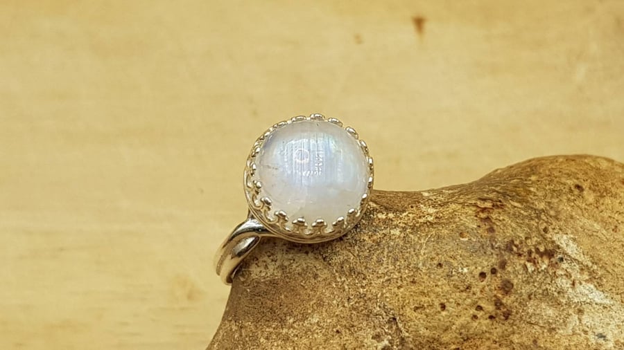 Rainbow moonstone adjustable Ring. June Birthstone Folksy