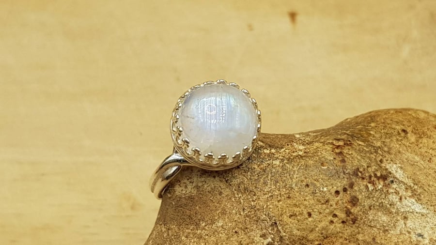 Rainbow moonstone adjustable Ring. June Birthstone