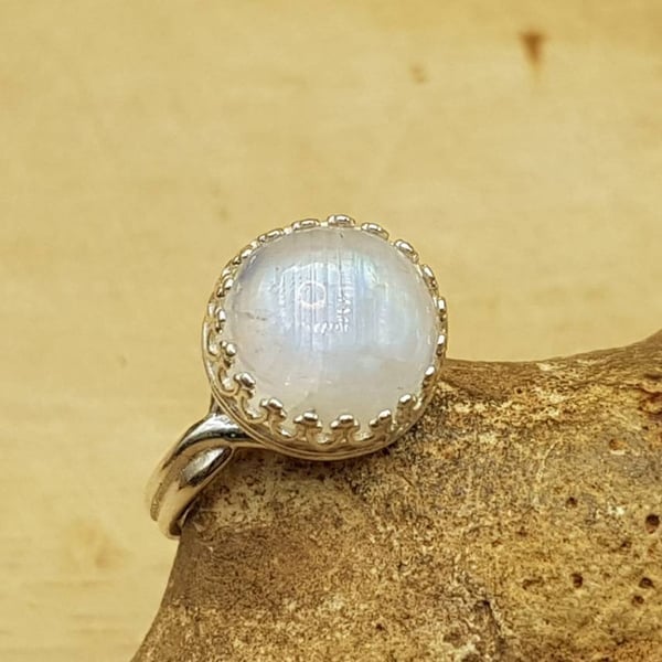 Rainbow moonstone adjustable Ring. June Birthstone