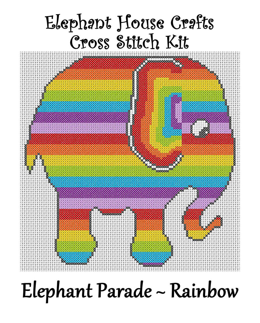 Elephant Parade Cross Stitch Kit Rainbow Size Approx 7" x 7"  14 Count Aida