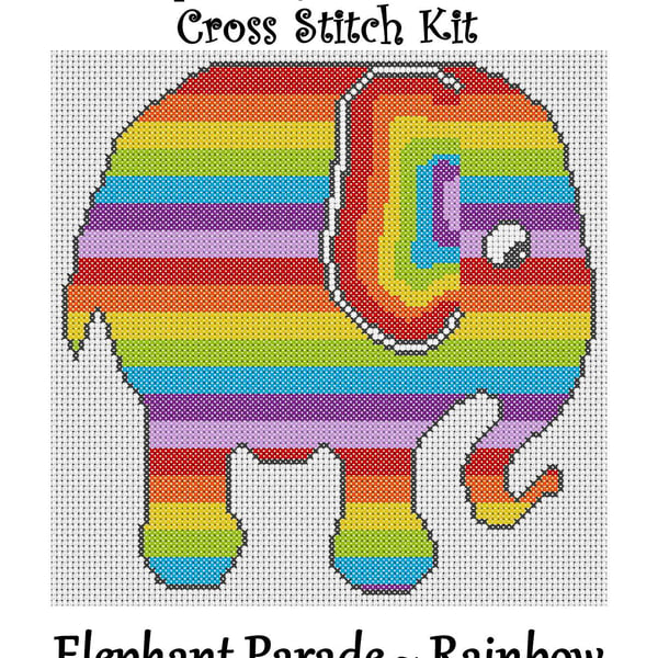 Elephant Parade Cross Stitch Kit Rainbow Size Approx 7" x 7"  14 Count Aida