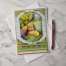 Easter Wishes Bunny Chick Daffodils Spring Countryside 3D Luxury Handmade Card