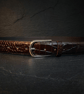 Dark Brown Full Grain Crocodile Leather Belt Arched Silver Buckle Mens 38mm