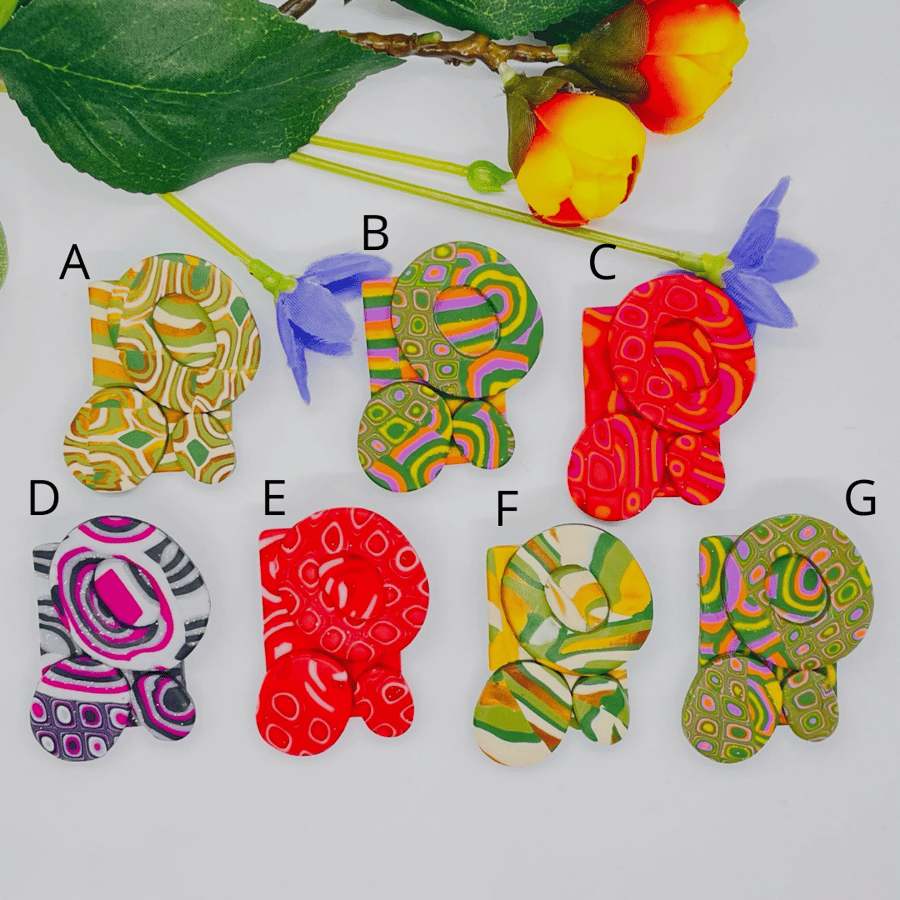 Mid-Century Inspired Handmade, Polymer Clay Brooches
