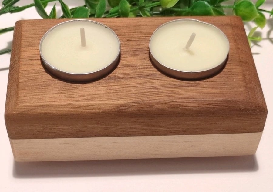 Mahogany and ash tea light holder