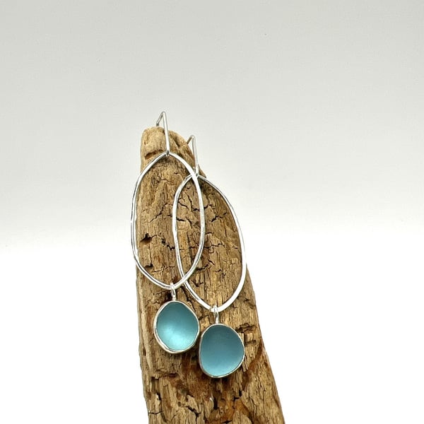 Light Blue Sea Glass Earrings